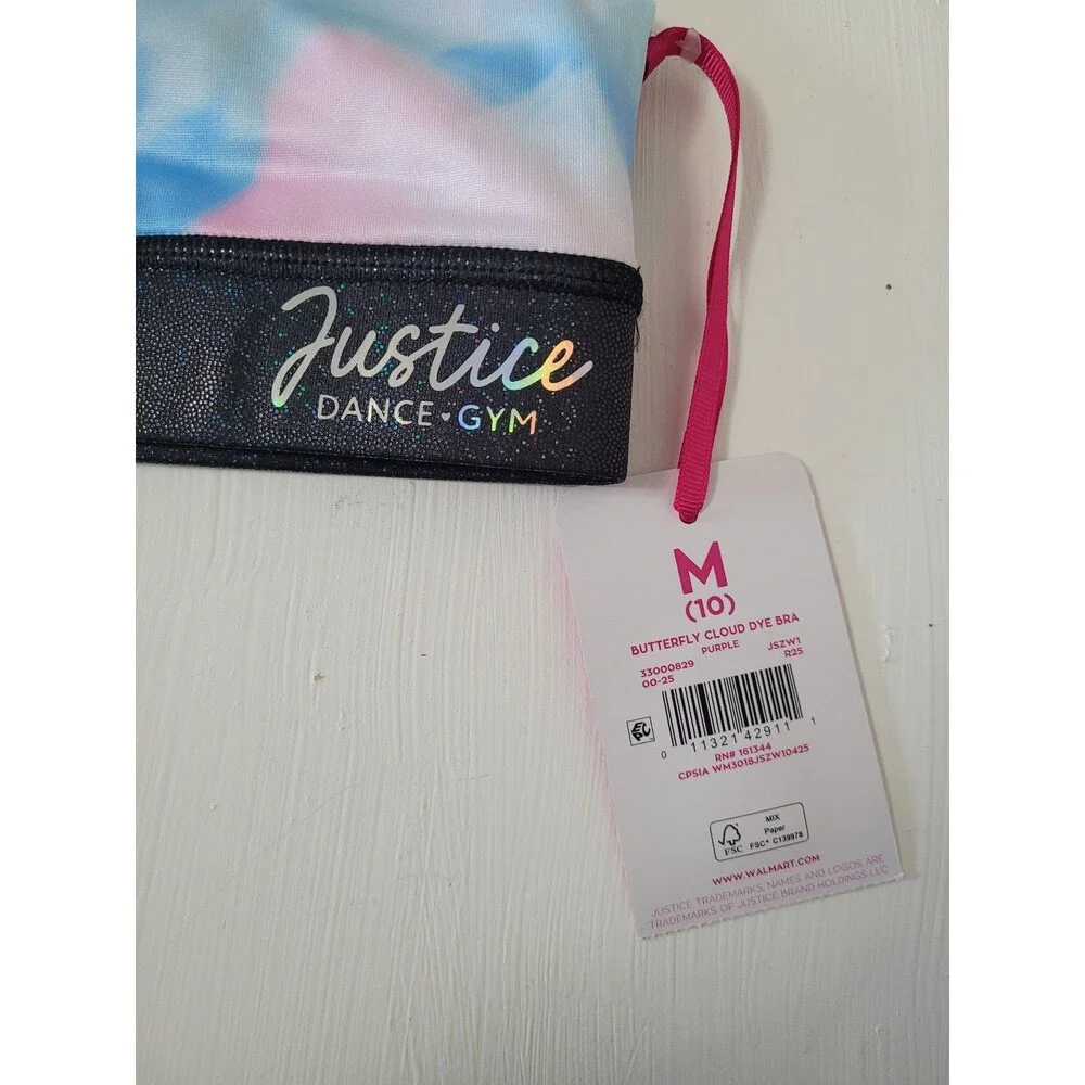 NEW Justice Strappy Back Sports Bra Butterfly Print Girls Medium 10